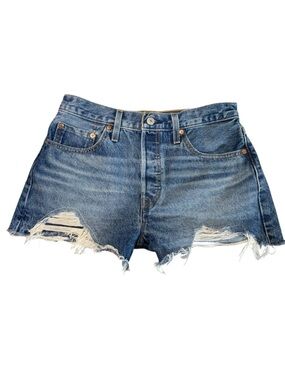 Levi’s 501 Distressed Cutoff Denim Shorts Size 28 High Rise Button Fly EUC